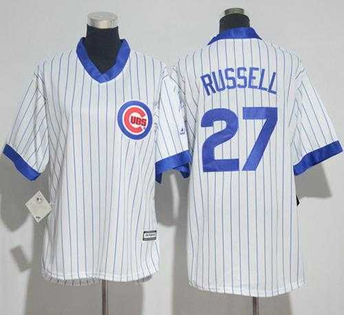Women's Chicago Cubs #27 Addison Russell White(Blue Strip) Cooperstown Stitched MLB Jersey
