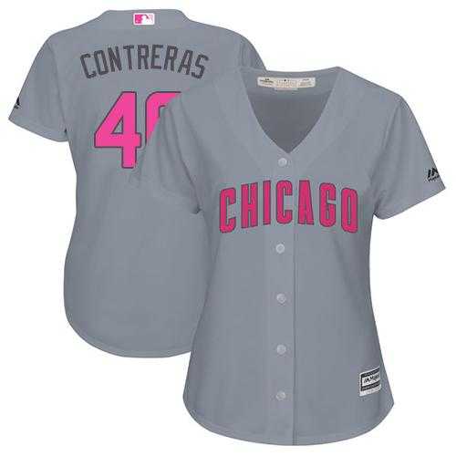 Women's Chicago Cubs #40 Willson Contreras Grey Mother's Day Cool Base Stitched MLB Jersey