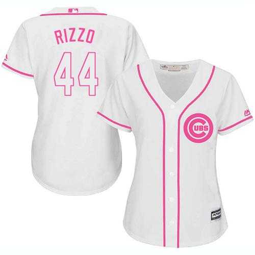 Women's Chicago Cubs #44 Anthony Rizzo White Pink FashionStitched MLB Jersey