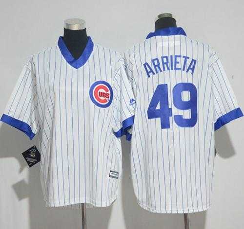 Women's Chicago Cubs #49 Jake Arrieta White(Blue Strip) Cooperstown Stitched MLB Jersey