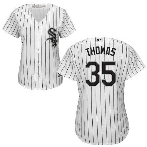 Women's Chicago White Sox #35 Frank Thomas White(Black Strip) Home Stitched MLB Jersey