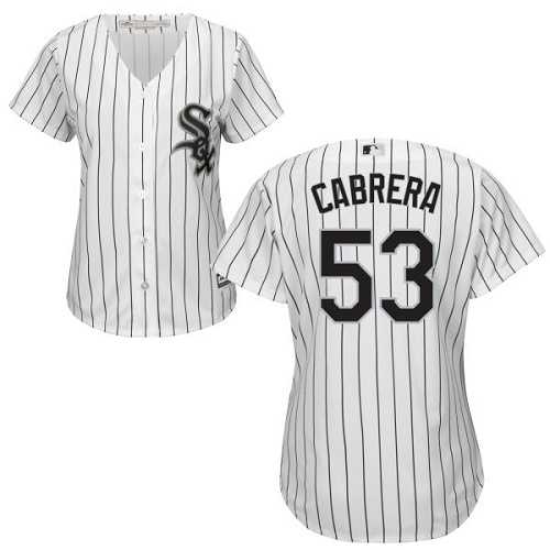 Women's Chicago White Sox #53 Melky Cabrera White(Black Strip) Home Stitched MLB Jersey