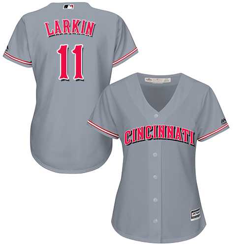 Women's Cincinnati Reds #11 Barry Larkin Grey Road Stitched MLB Jersey