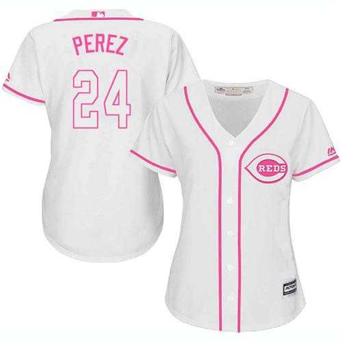 Women's Cincinnati Reds #24 Tony Perez White Pink Fashion Stitched MLB Jersey