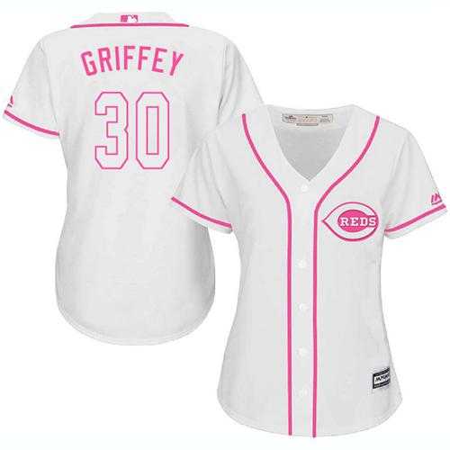 Women's Cincinnati Reds #30 Ken Griffey White Pink Fashion Stitched MLB Jersey