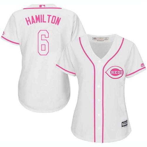 Women's Cincinnati Reds #6 Billy Hamilton White Pink Fashion Stitched MLB Jersey