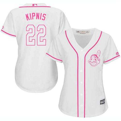 Women's Cleveland Indians #22 Jason Kipnis White Pink Fashion Stitched MLB Jersey