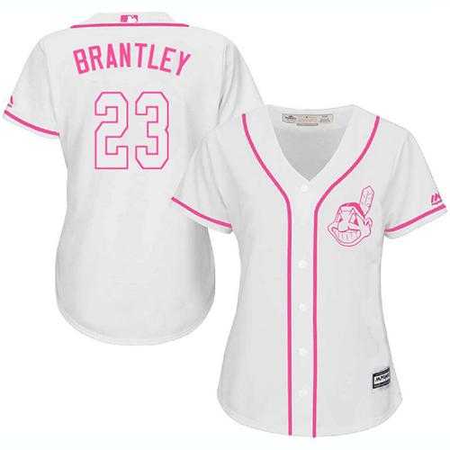 Women's Cleveland Indians #23 Michael Brantley White Pink Fashion Stitched MLB Jersey