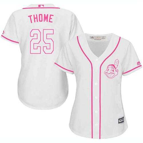 Women's Cleveland Indians #25 Jim Thome White Pink Fashion Stitched MLB Jersey