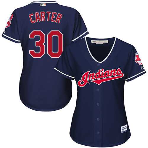 Women's Cleveland Indians #30 Joe Carter Navy Blue Alternate Stitched MLB Jersey