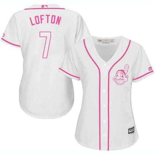 Women's Cleveland Indians #7 Kenny Lofton White Pink Fashion Stitched MLB Jersey