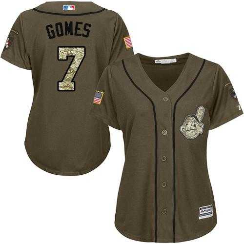 Women's Cleveland Indians #7 Yan Gomes Green Salute to Service Stitched MLB Jersey