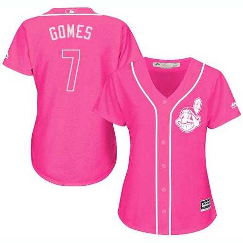 Women's Cleveland Indians #7 Yan Gomes Pink Fashion Stitched MLB Jersey