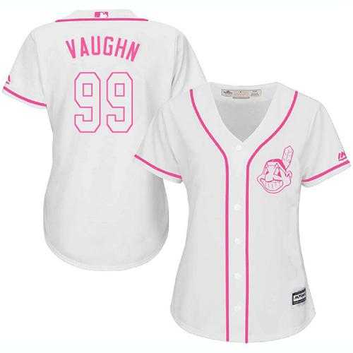 Women's Cleveland Indians #99 Ricky Vaughn White Pink Fashion Stitched MLB Jersey