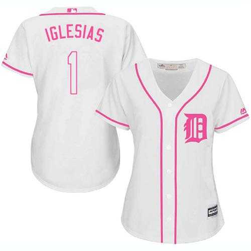 Women's Detroit Tigers #1 Jose Iglesias White Pink Fashion Stitched MLB Jersey