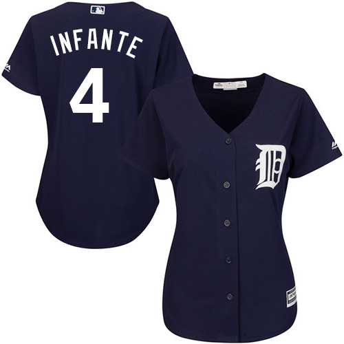Women's Detroit Tigers #4 Omar Infante Navy Blue Alternate Stitched MLB Jersey