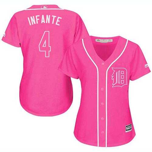 Women's Detroit Tigers #4 Omar Infante Pink Fashion Stitched MLB Jersey