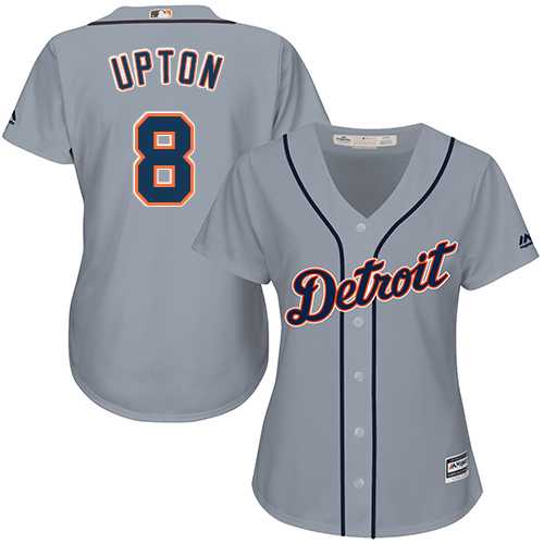 Women's Detroit Tigers #8 Justin Upton Grey Road Stitched MLB Jersey