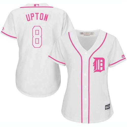 Women's Detroit Tigers #8 Justin Upton White Pink Fashion Stitched MLB Jersey