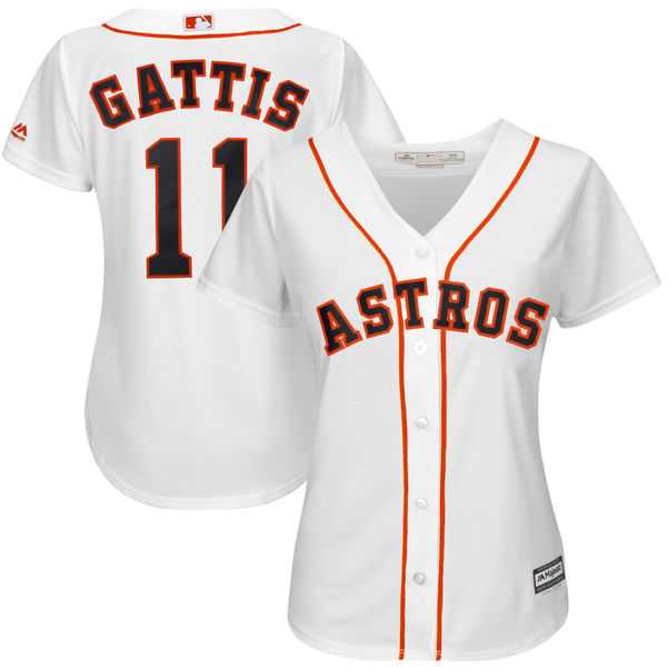 Women's Houston Astros #11 Evan Gattis Majestic White Home Cool Base Player Jersey