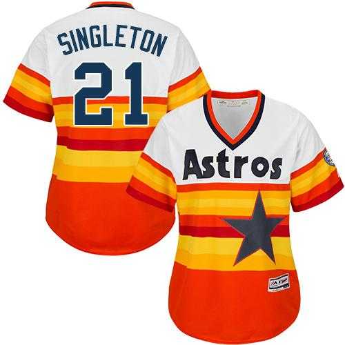 Women's Houston Astros #21 Jon Singleton White Orange Alternate Cooperstown Stitched MLB Jersey