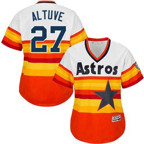 Women's Houston Astros #27 Jose Altuve White Orange Alternate Cooperstown Stitched MLB Jersey