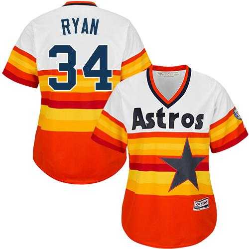 Women's Houston Astros #34 Nolan Ryan White Orange Alternate Cooperstown Stitched MLB Jersey