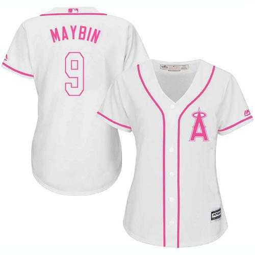 Women's Los Angeles Angels Of Anaheim #9 Cameron Maybin White Pink Fashion Stitched MLB Jersey