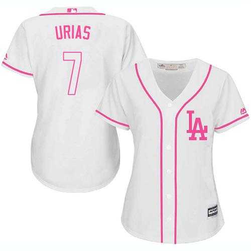 Women's Los Angeles Dodgers #7 Julio Urias White Pink Fashion Stitched MLB Jersey