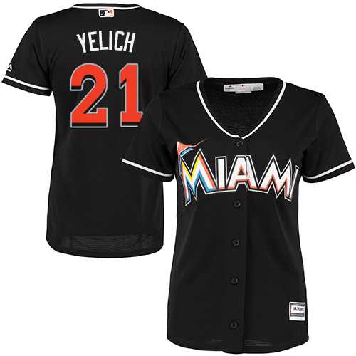 Women's Miami Marlins #21 Christian Yelich Black Alternate Stitched MLB Jersey