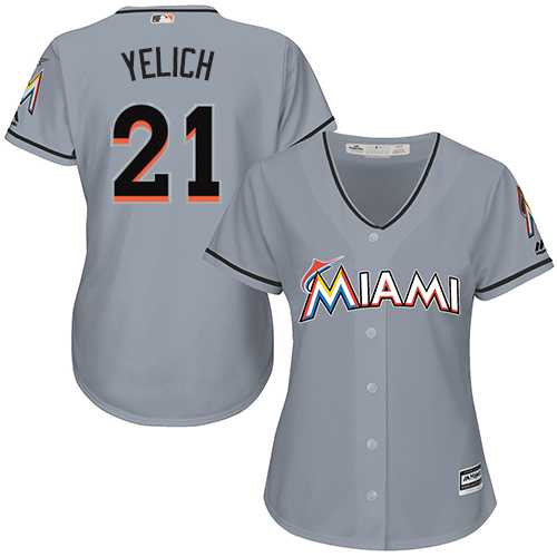 Women's Miami Marlins #21 Christian Yelich Grey Road Stitched MLB Jersey