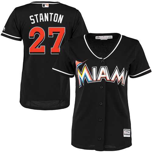 Women's Miami Marlins #27 Giancarlo Stanton Black Alternate Stitched MLB Jersey