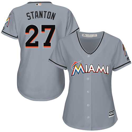 Women's Miami Marlins #27 Giancarlo Stanton Grey Road Stitched MLB Jersey