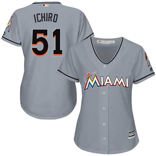 Women's Miami Marlins #51 Ichiro Suzuki Grey Road Stitched MLB Jersey