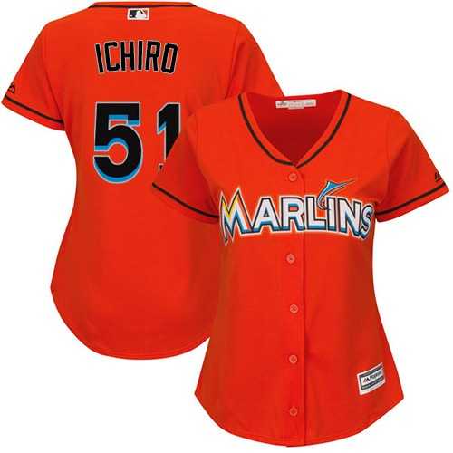 Women's Miami Marlins #51 Ichiro Suzuki Orange Alternate Stitched MLB Jersey