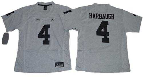Women's Michigan Wolverines #4 Jim Harbaugh Gridiron Gray II Stitched NCAA Jersey