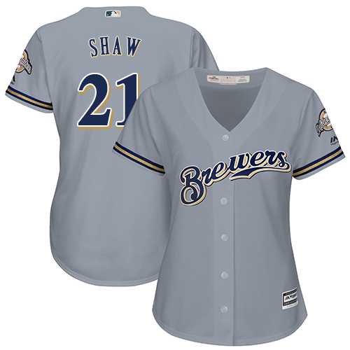 Women's Milwaukee Brewers #21 Travis Shaw Grey Road Stitched MLB Jersey