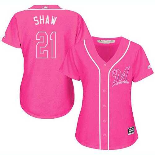 Women's Milwaukee Brewers #21 Travis Shaw Pink Fashion Stitched MLB Jersey