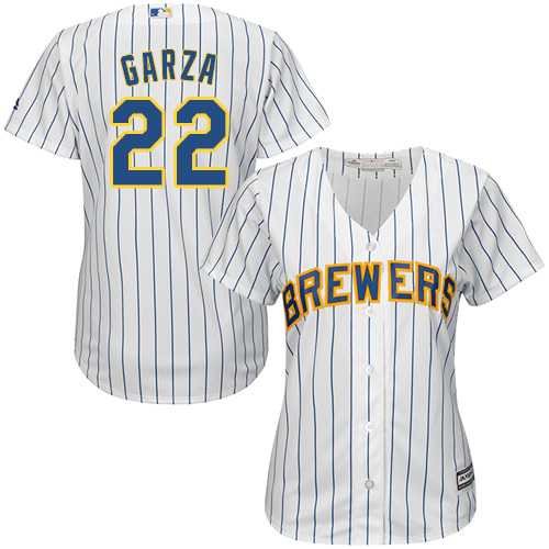 Women's Milwaukee Brewers #22 Matt Garza White Strip Home Stitched MLB Jersey