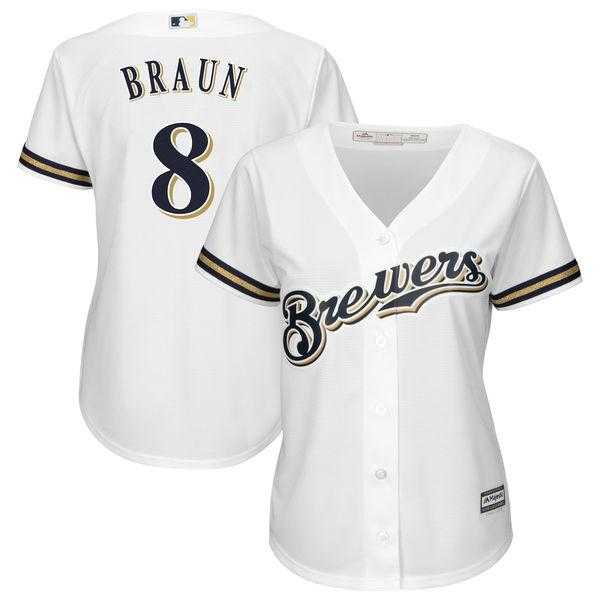 Women's Milwaukee Brewers #8 Ryan Braun White Fashion Stitched MLB Jersey