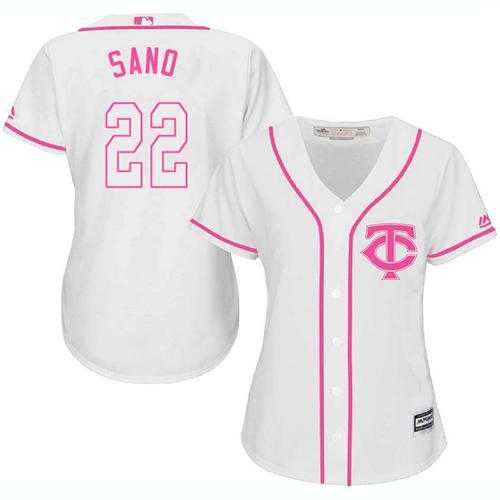 Women's Minnesota Twins #22 Miguel Sano White Pink Fashion Stitched MLB Jersey