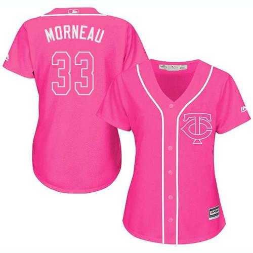 Women's Minnesota Twins #33 Justin Morneau Pink Fashion Stitched MLB Jersey