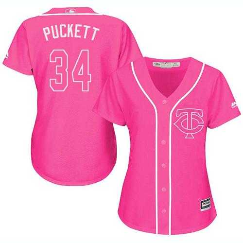 Women's Minnesota Twins #34 Kirby Puckett Pink Fashion Stitched MLB Jersey