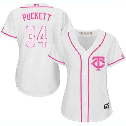Women's Minnesota Twins #34 Kirby Puckett White Pink Fashion Stitched MLB Jersey