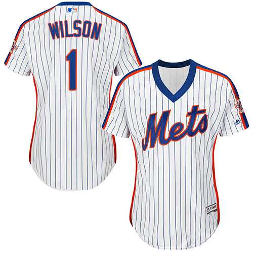 Women's New York Mets #1 Mookie Wilson White(Blue Strip) Alternate Stitched MLB Jersey