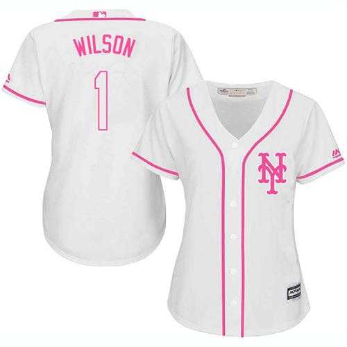 Women's New York Mets #1 Mookie Wilson White Pink Fashion Stitched MLB Jersey