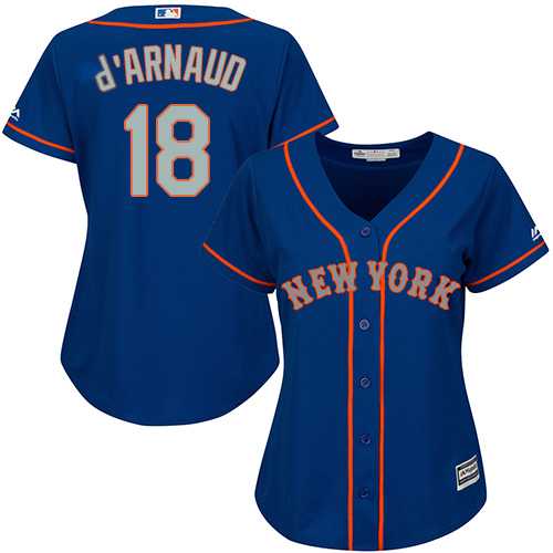 Women's New York Mets #18 Travis d'Arnaud Blue(Grey NO.) Alternate Stitched MLB Jersey