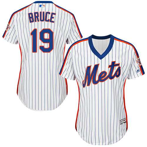 Women's New York Mets #19 Jay Bruce White(Blue Strip) Alternate Stitched MLB Jersey