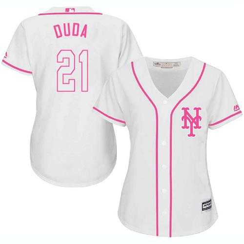 Women's New York Mets #21 Lucas Duda White Pink Fashion Stitched MLB Jersey