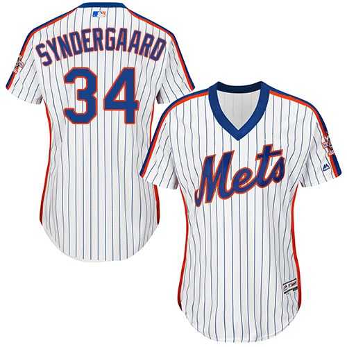 Women's New York Mets #34 Noah Syndergaard White(Blue Strip) Alternate Stitched MLB Jersey